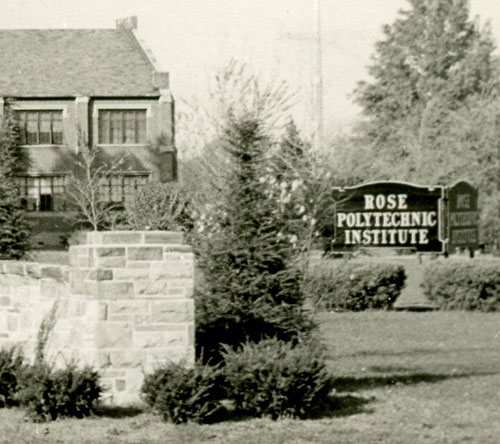 !Black and white historical photo of main entrance