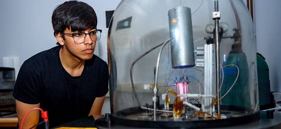 Student in Rose-Hulman's propulsion lab.