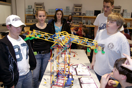 Young students build balance structure during Explore Engineering