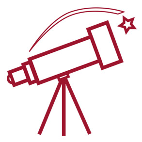 Drawing of a telescope and a shooting star.