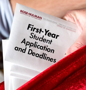 Rose-Hulman Office of Admissions envelopes with the words “Freshman application and deadlines.”
