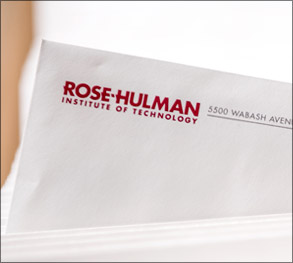 Image shows a Rose-Hulman envelope with the return address to Rose-Hulman in red. 
