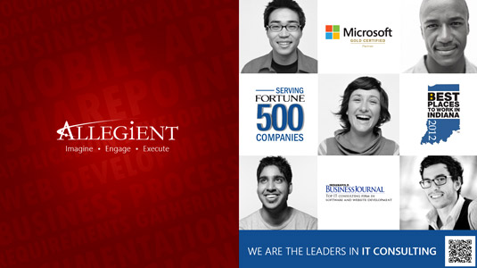 Promotional image for Allegient featuring several headshots of people smiling.