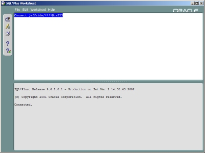 SQL*Plus Worksheet window