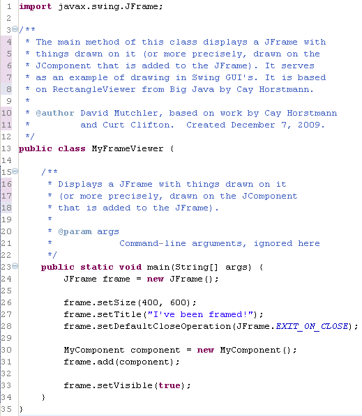 Java code that adds a MyComponent to a JFrame