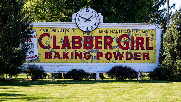 Clabber Girl Billboard that sits along US 40 in Terre Haute.