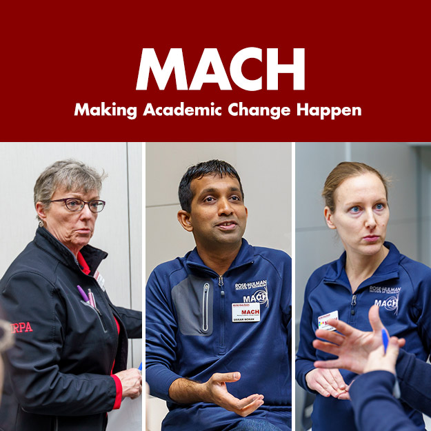 Images of Julia Williams, Sriram Mohan and Eva Andrijcic participating in a MACH conference.