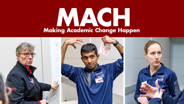 Images of Julia Williams, Sriram Mohan and Eva Andrijcic participating in a MACH conference.