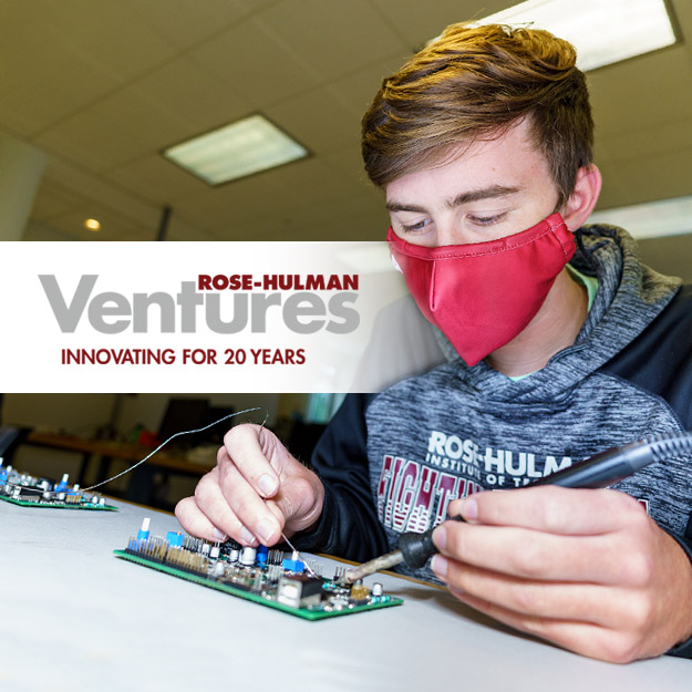 Student intern working on hand sanitizing stations at Ventures.