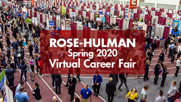 Students and company representatives at a Rose-Hulman career fair inside the sports and recreation center..