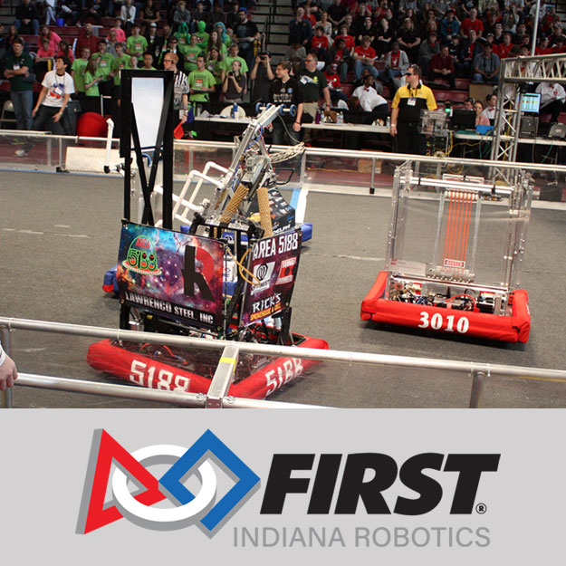 Competition robots battle it out at the First Robotics competition at Rose-Hulman.