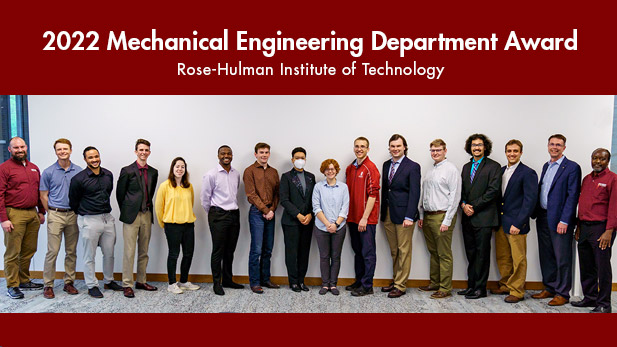 Students in Rose-Hulman's mechanical engineering major, pose for an award photo.