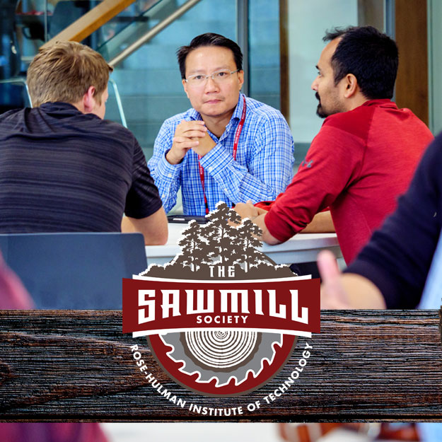 Members of the Sawmill Society meet on the Rose-Hulman campus.