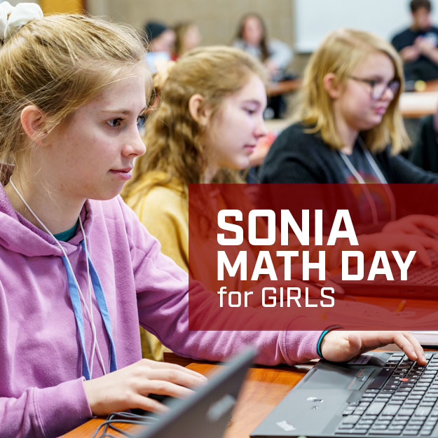 A group of girls study math problems at Rose-Hulman's Sonia Math Day.