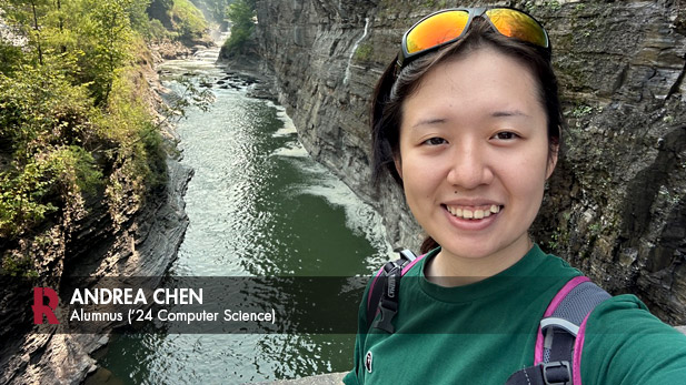 Andrea Chen's selfie in outdoor site.