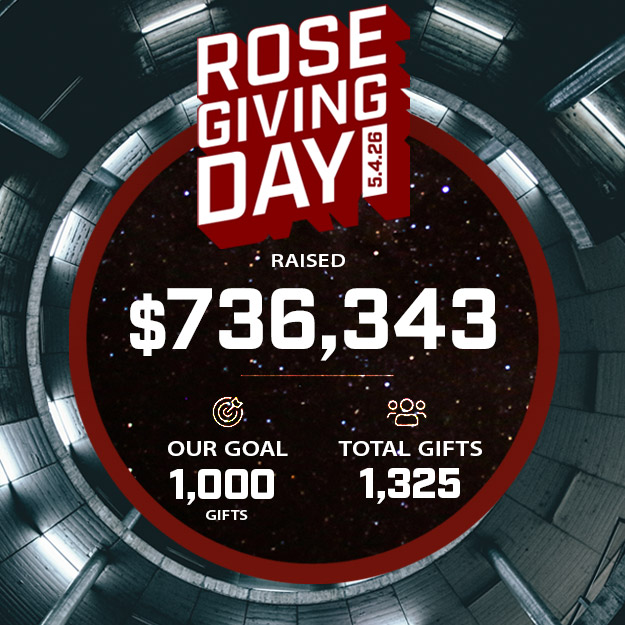 Rose Giving Day Result graphic: Raised $736,343, Goal Gifts - 1,000, Total Gifts - 1,325 